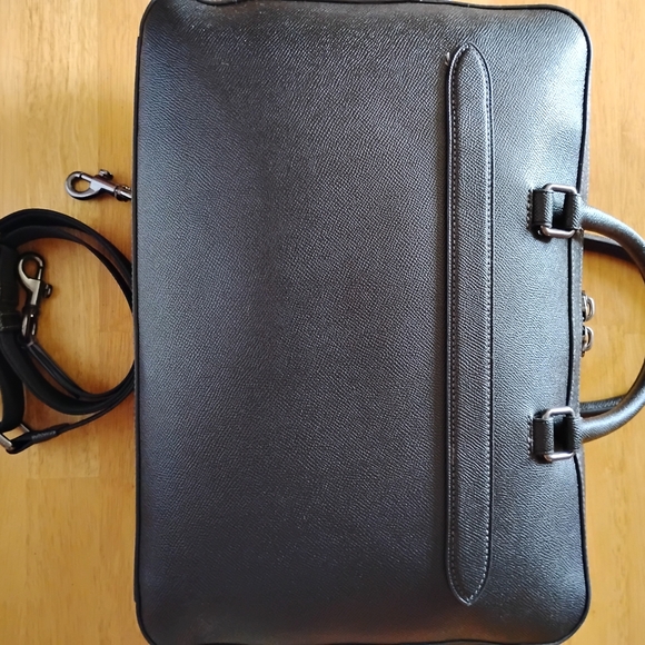 Coach Ethan Slim Pebbled Black Leather Briefcase with Shoulder Strap - Picture 3 of 16